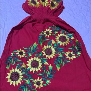 Floral Embroidered Red Dress sz Medium